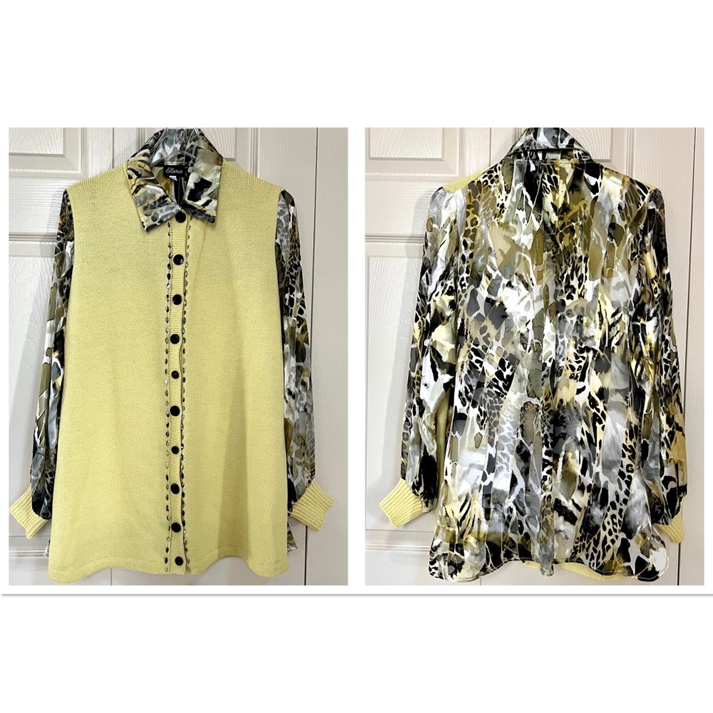 NWT Elaris Designs Long Sleeve Mixed Media Cardigan Sweater Blouse